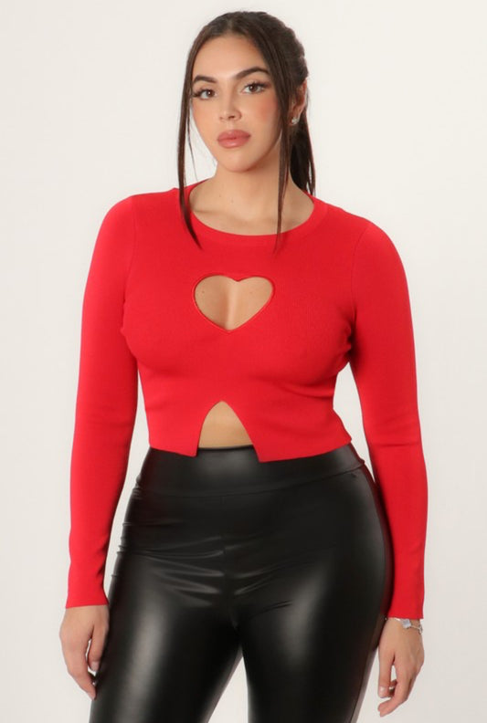 Love Is In The Air Long Sleeve Crop Top - Red