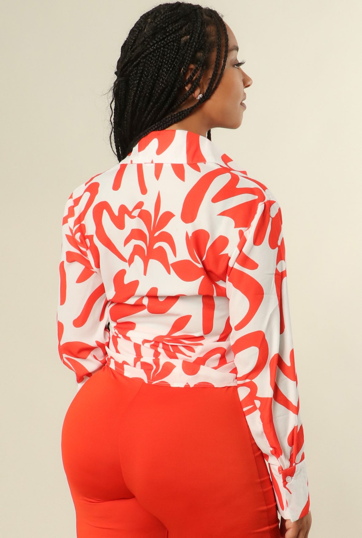 Ruched Button Down Blouse - Orange
