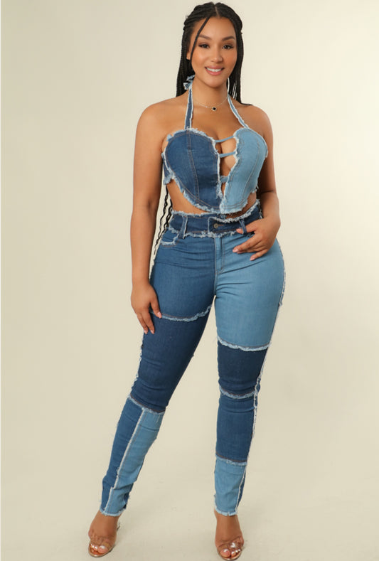 Multi Pattern Jean Set - Denim