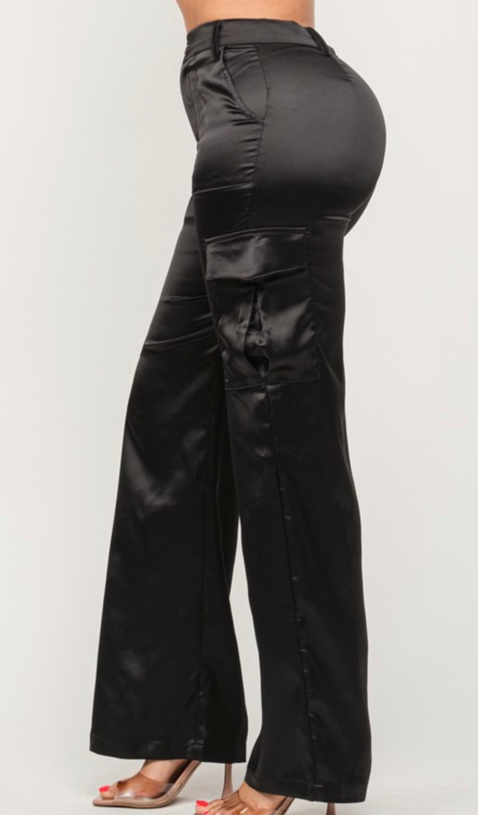 Satin Cargo Pants - Black