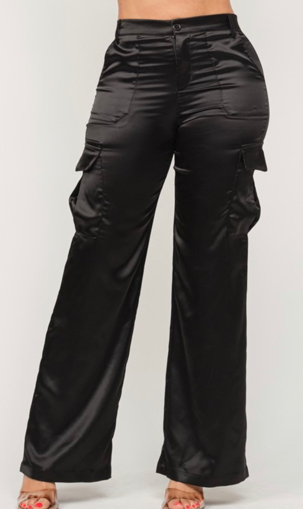 Satin Cargo Pants - Black