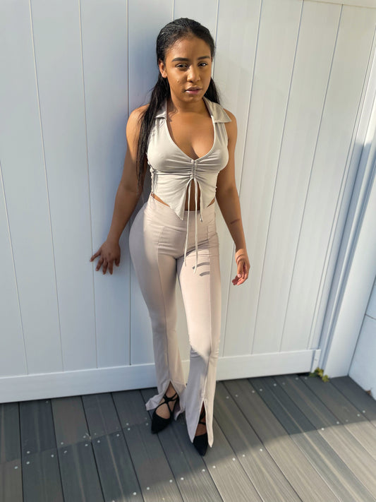 Luna Sleeveless Collar Top - Oatmeal