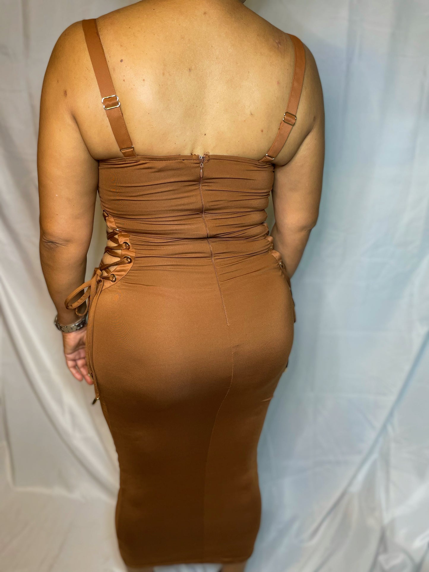 Johanny Marble Print Dress - Brown/Camel