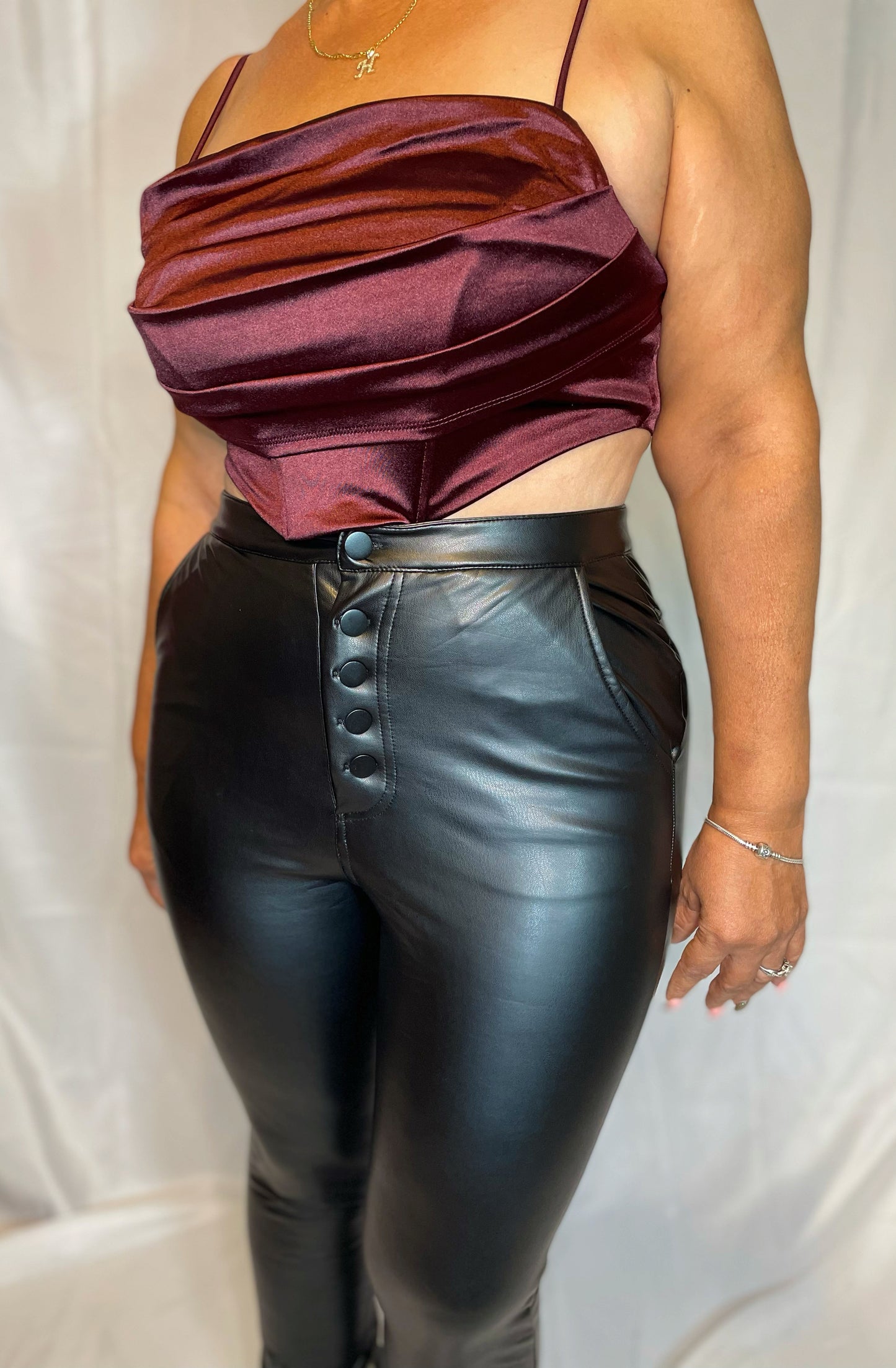 Maria Satin Corset Crop Top - Burgundy