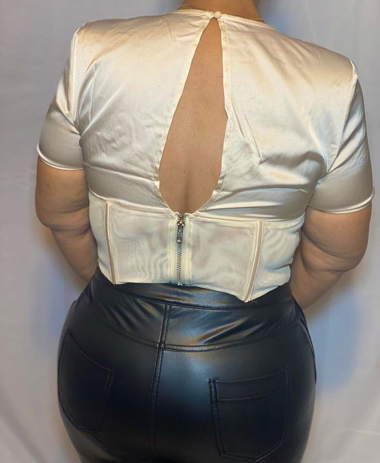 Focus On Me Satin Corset Top - Champagne