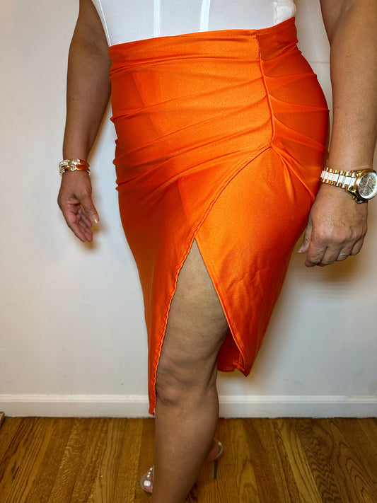Asymmetrical Midi Skirt - Orange