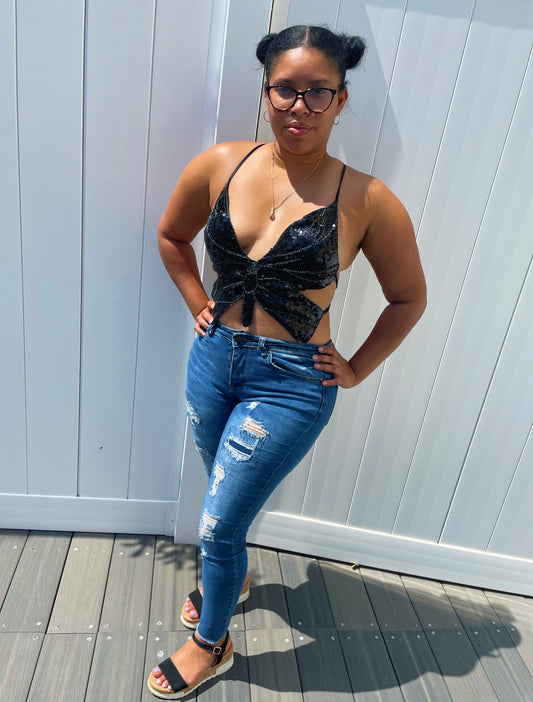 Angel Butterfly Top - Black Multi