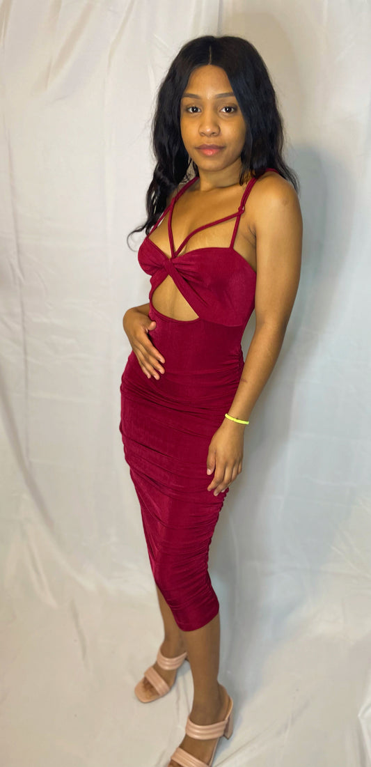 Dulce Rutched Midi Dress - Burgundy