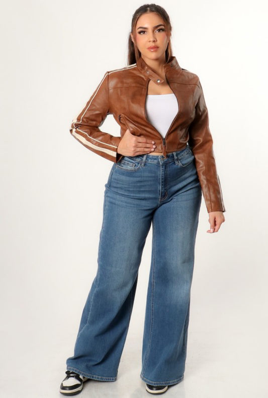 Fall-ing For You Faux Leather Jacket - Brown