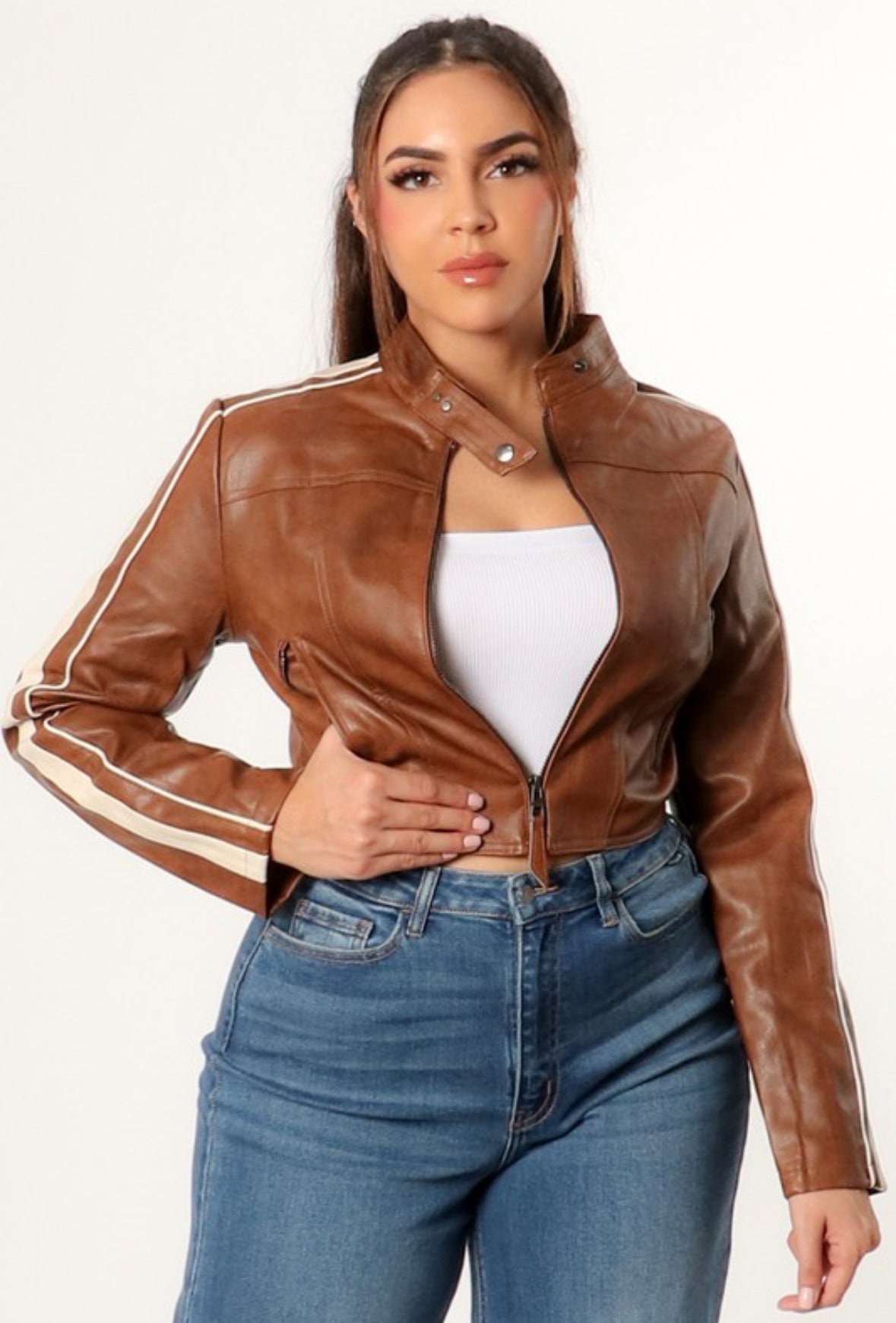 Fall-ing For You Faux Leather Jacket - Brown