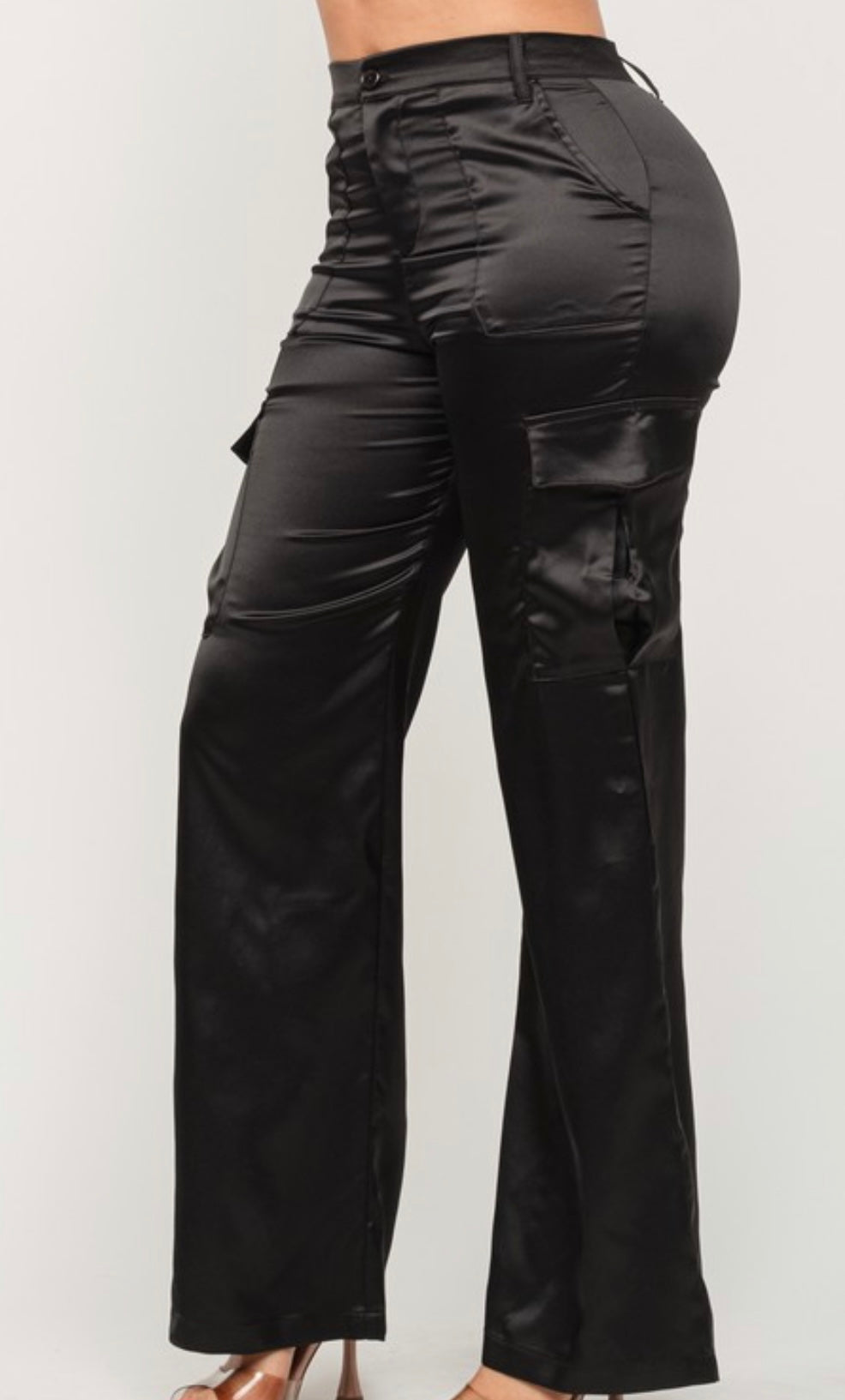 Satin Cargo Pants - Black