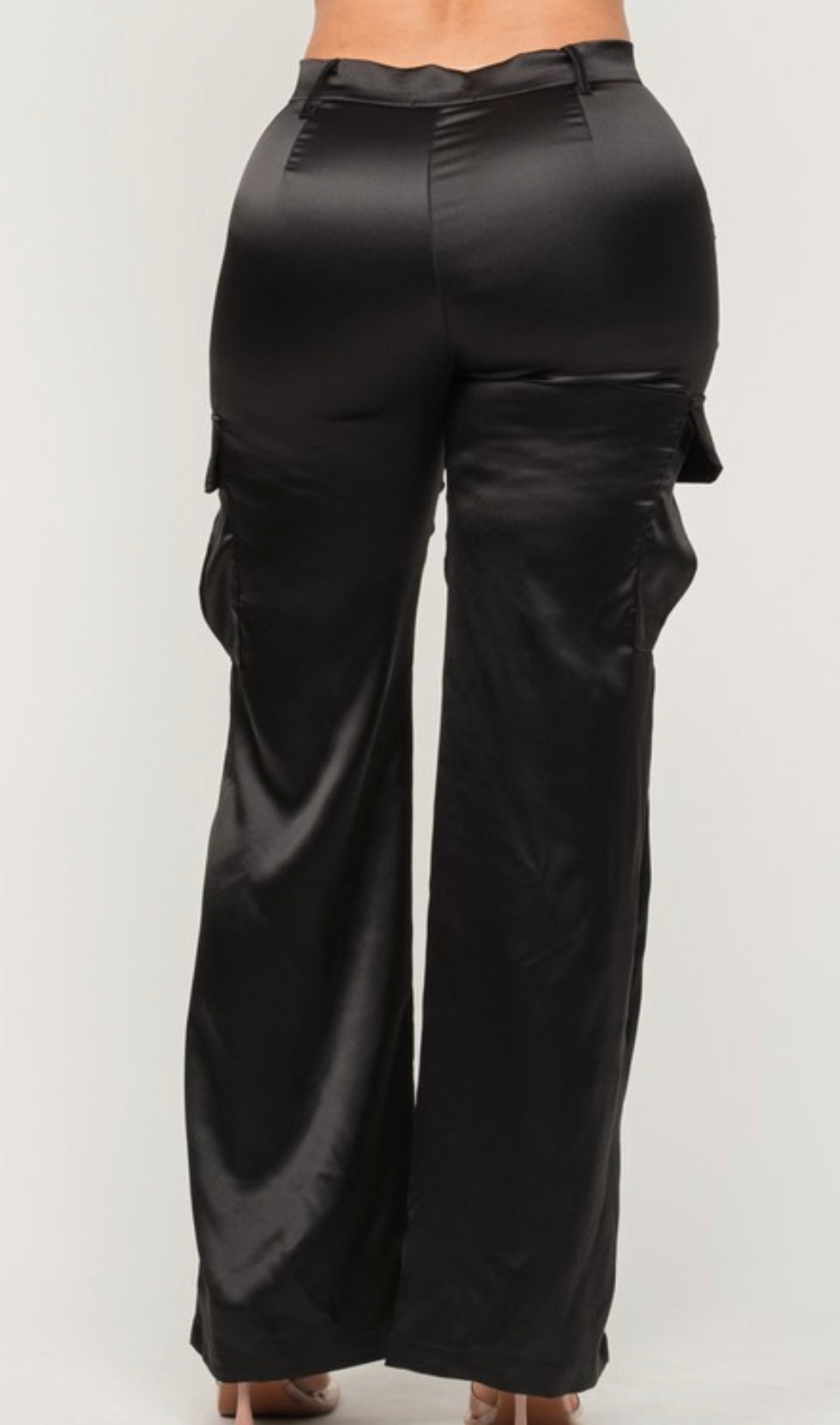 Satin Cargo Pants - Black