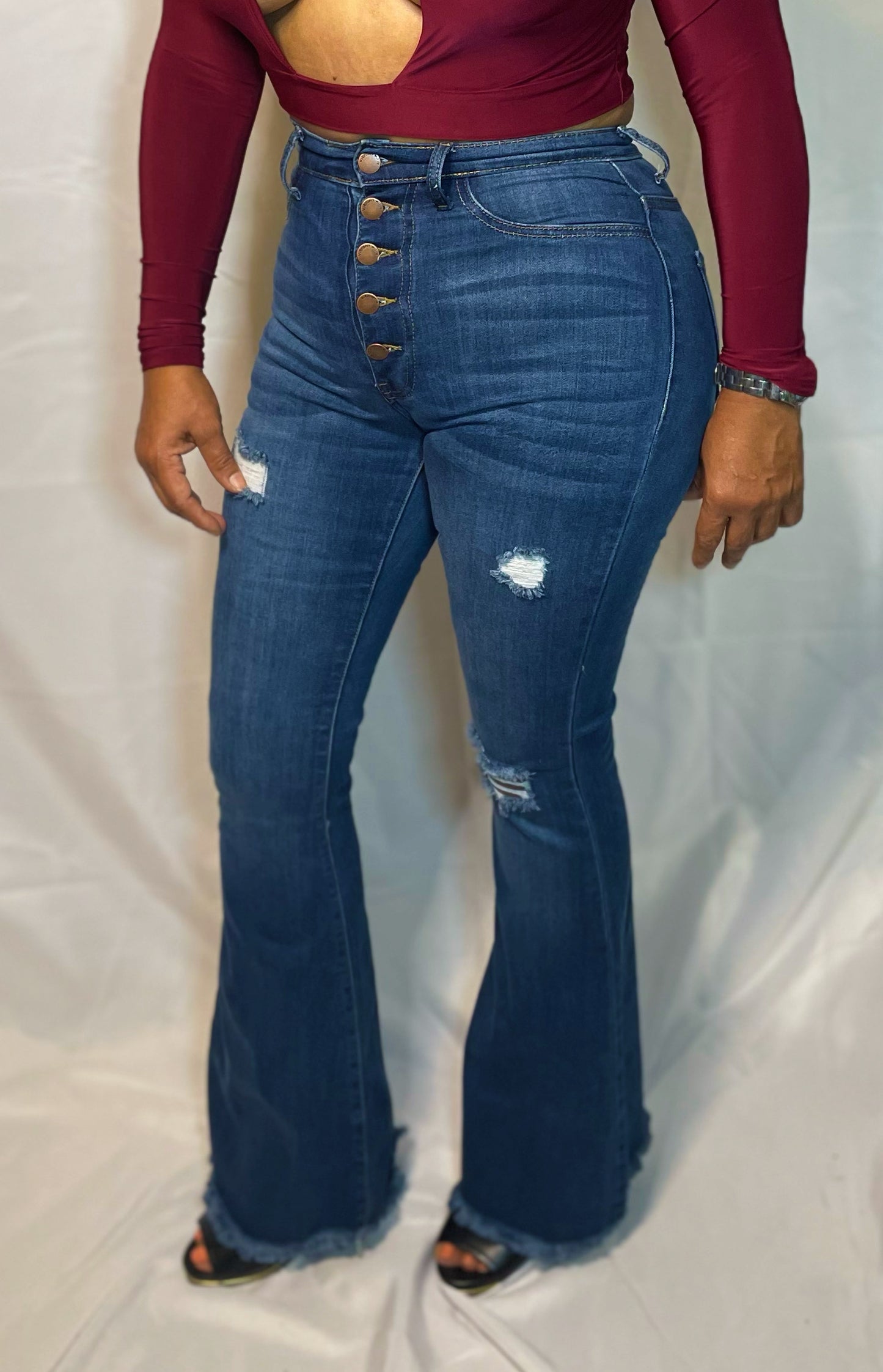Tania High Waisted Flare Jeans - Medium Wash