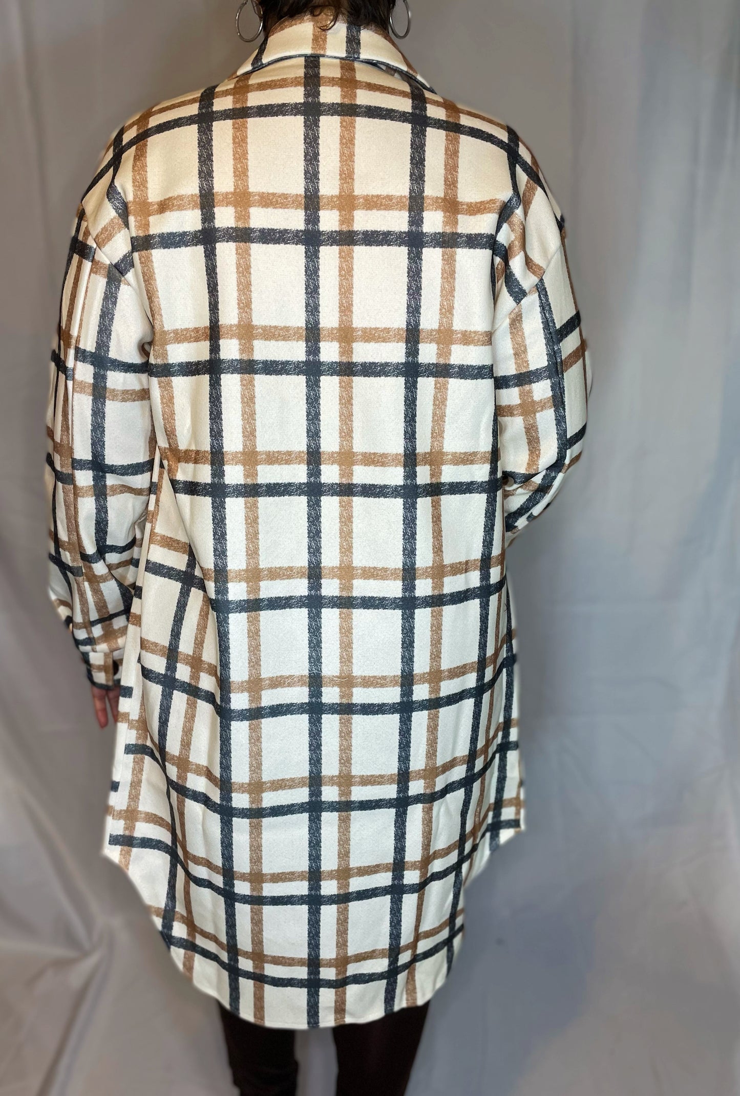 Ally Long Plaid Jacket - Nude/Brown