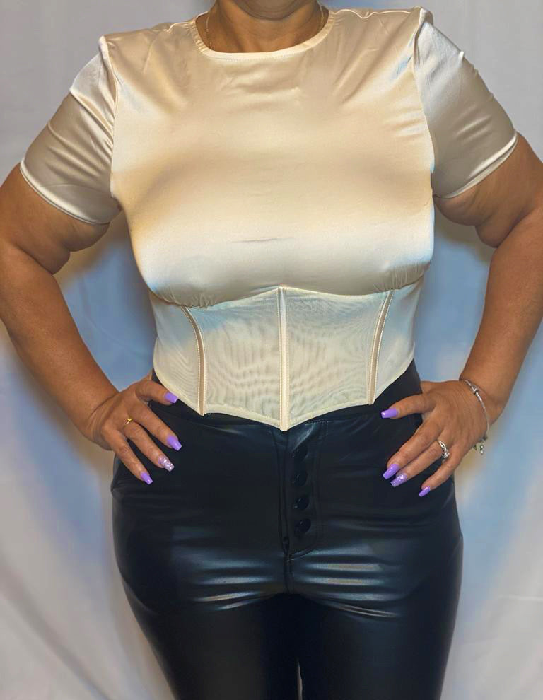 Focus On Me Satin Corset Top - Champagne