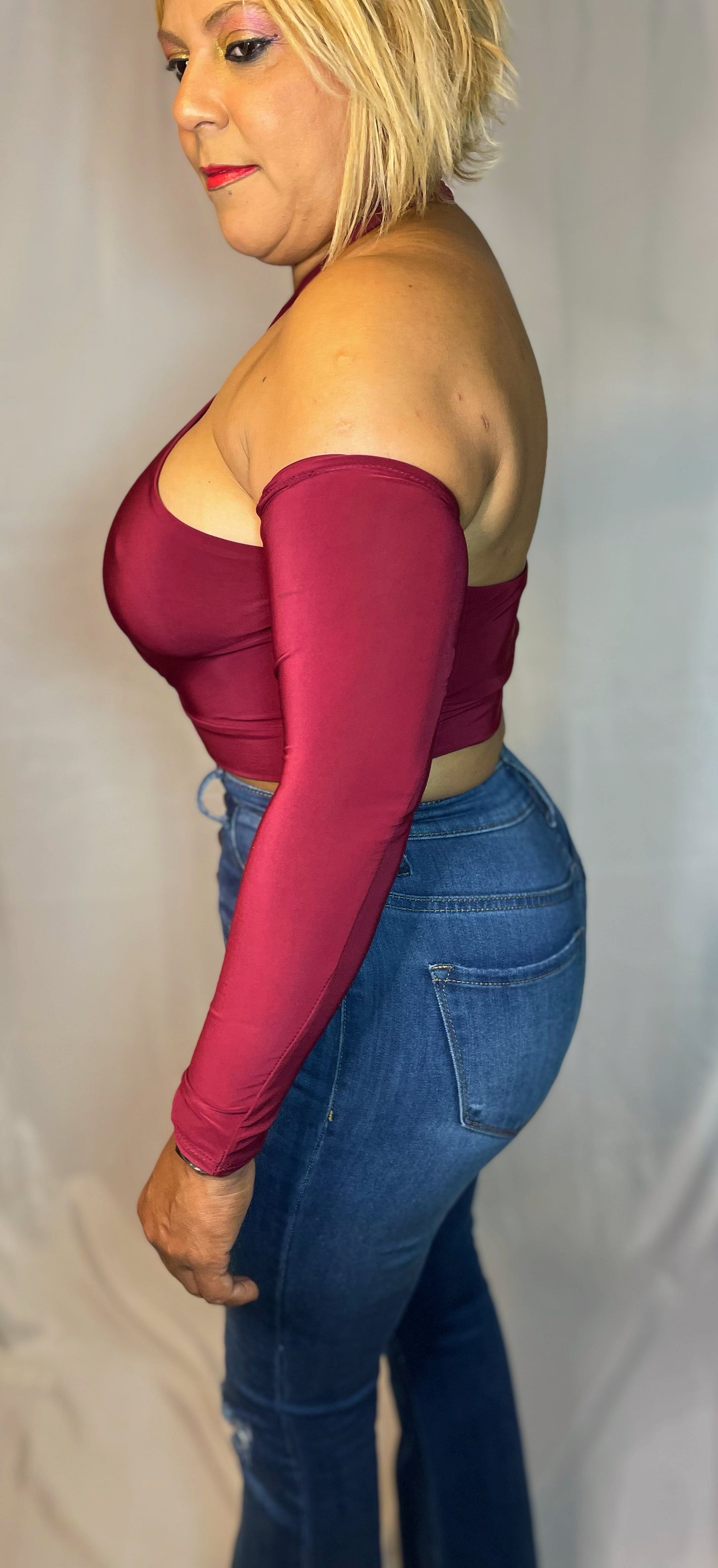 Eli Off Shoulder Halter Top - Burgundy