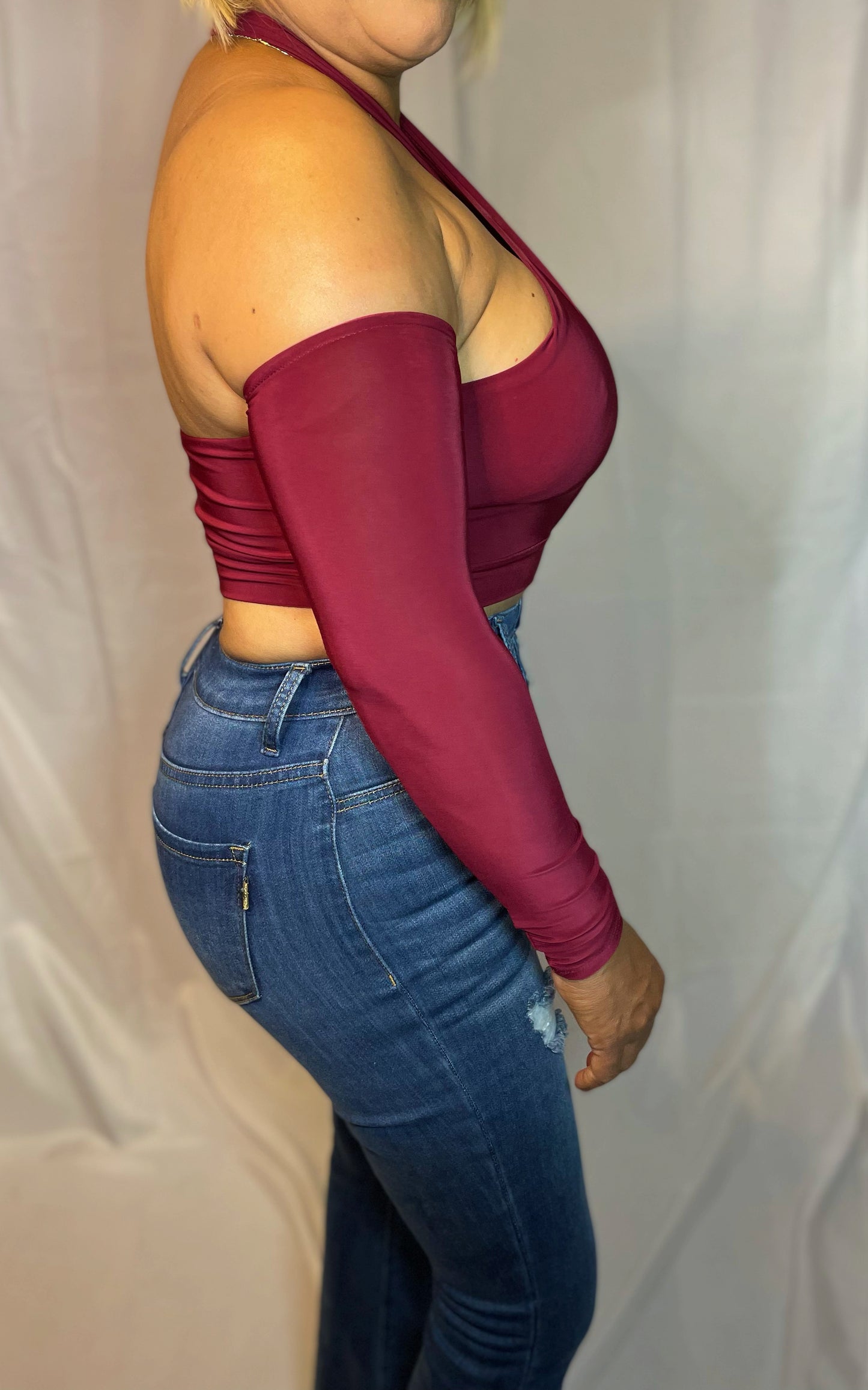 Eli Off Shoulder Halter Top - Burgundy