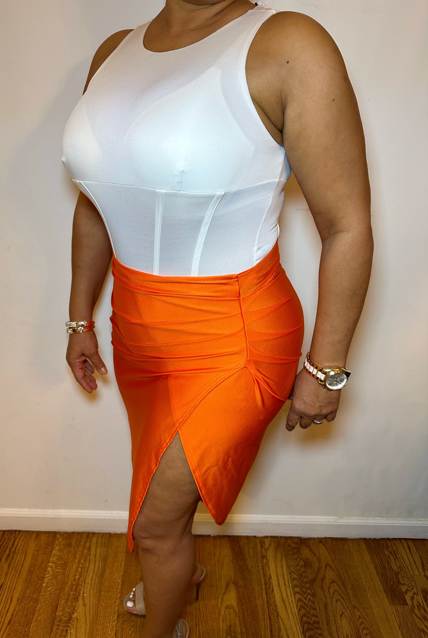Asymmetrical Midi Skirt - Orange