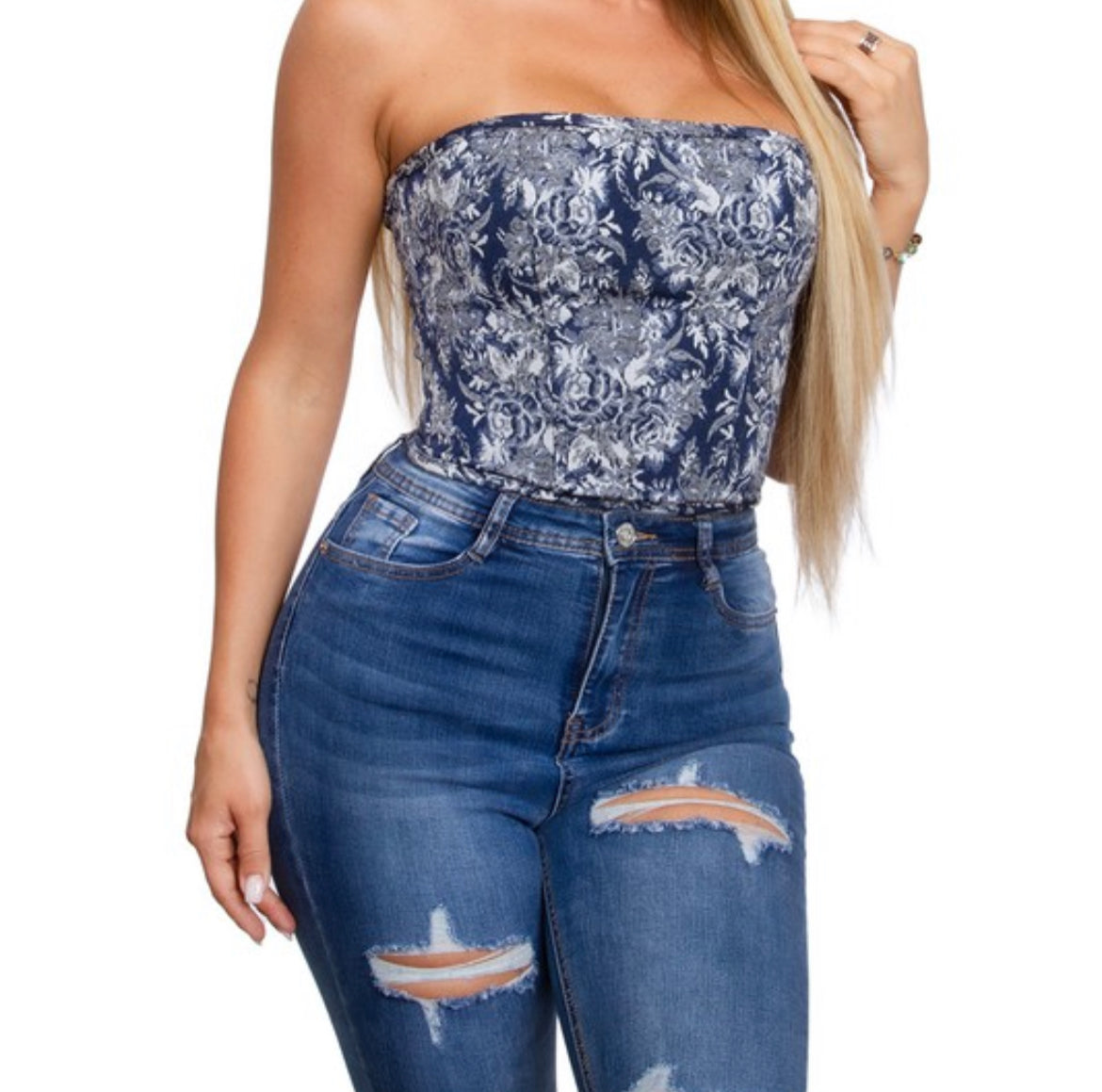 Aurora Floral Printed Corset - Navy