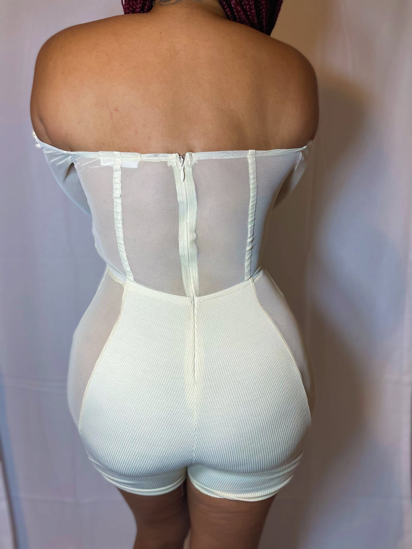 May Lace Up Romper - Cream