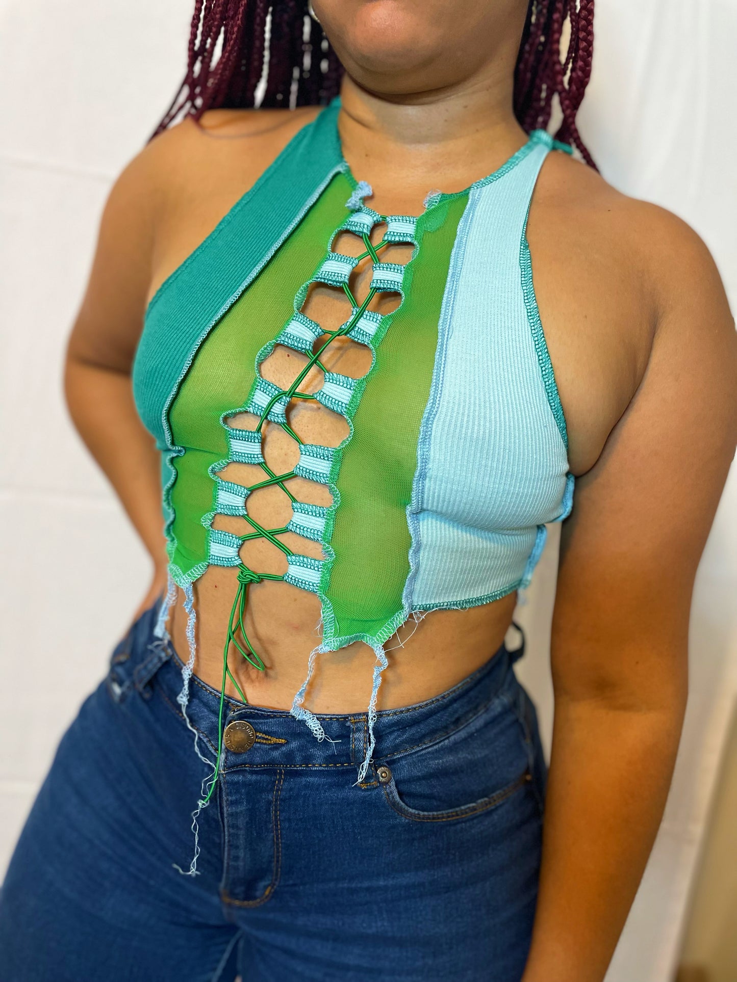 Ava Mesh Top - Green/Blue