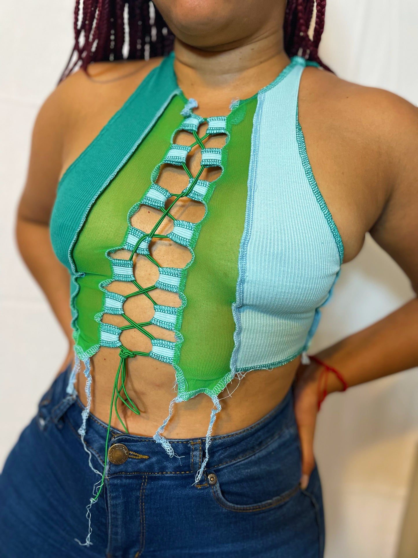 Ava Mesh Top - Green/Blue